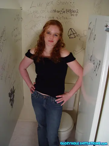 Curly African Redhead Strips Off Her Jeans for Gloryhole Blowjob