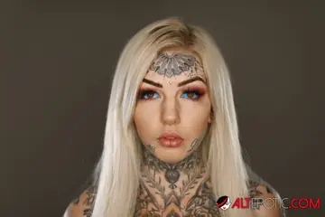 Amber Luke – Tattooed Blonde Strips Out of Her Lingerie and Thong to Show Her Inked Body