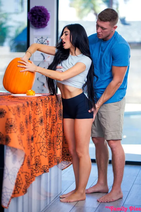 Lily Larimar: Petite Blonde and Tattooed Brunette Strip for a Halloween Threesome – photo 2 of 20