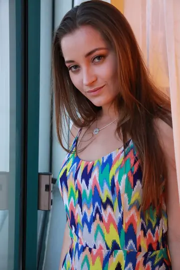 Brunette with Big Natural Tits Strips in the Hotel and Spreads Wide