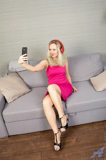 Foxy Love – European Blonde MILF Shows Her Hairy Pussy on the Sofa