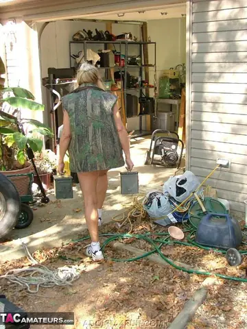 Mature BBW Pulls Shorts Aside to Spread