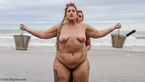 Mistress Kara: Tall BBW Redhead Bound Nude on a Public Beach – photo 6 of 20