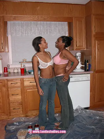 Petite Ebony Lesbians in Jeans and Panties Lick and Finger Each Other