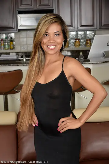 Chanel Lee – Thick Asian MILF Strips in the Kitchen Wearing High Heels