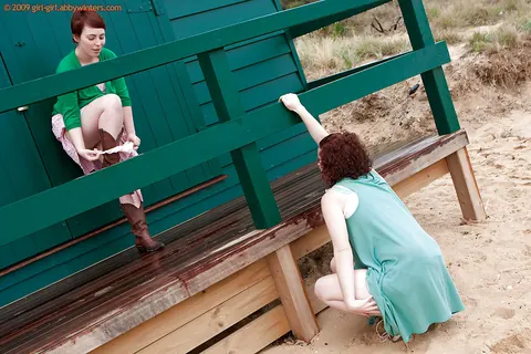 Tricia L: Busty Redhead Licks Hairy Pussy Outdoors – photo 2 of 16