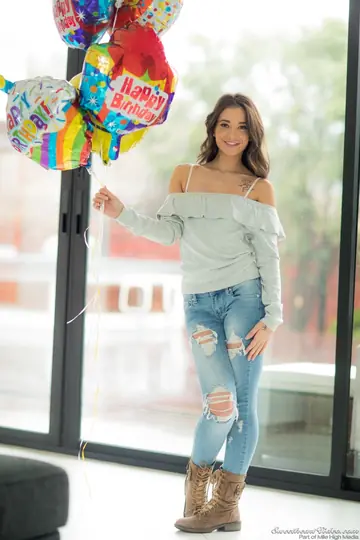 Gia Paige – Brunette Strips Out of Her Jeans to Show White Panties
