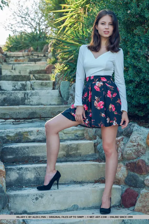 Hilary C: European Brunette Strips Out of Her Skirt Outdoors – photo 1 of 18
