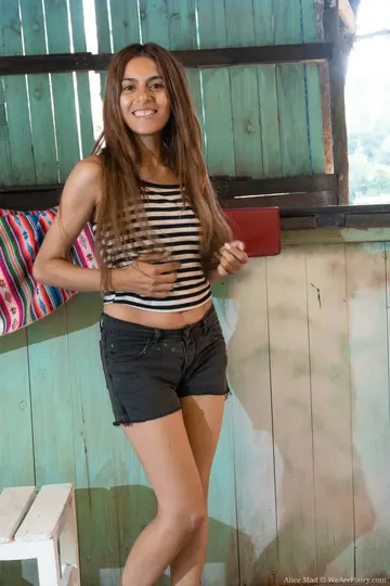 Alice Mad – Slim Brunette Amateur Undresses and Spreads Her Hairy Pussy Wide