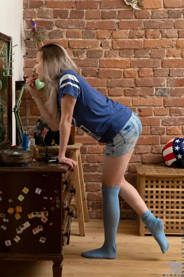 Blonde Russian PAWG Flaunts Her Big Tits in Socks
