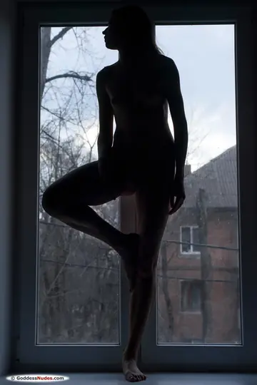 Skinny Woman Spreads Her Legs at the Window