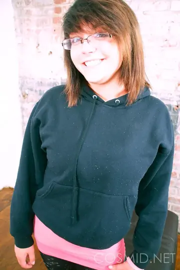 BBW Brunette in Glasses Reveals Her Big Enhanced Tits
