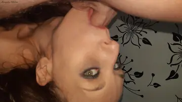 Naughty Adeline – Skinny Brunette Gives a Blowjob and Takes a Cumshot in Mouth