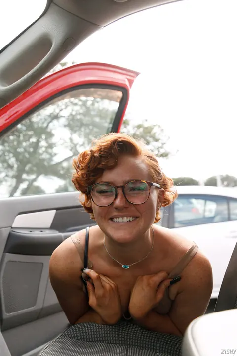 Dabney Conrad: Thick Redhead Flashes Her Tits and Ass Outdoors in Glasses – photo 7 of 12