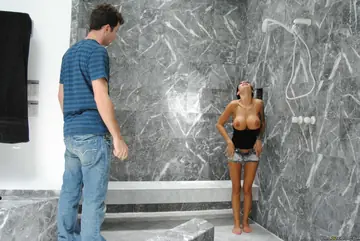 Busty Latina Brunette Takes Anal Doggy Style in the Bathroom