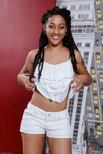 Indie Cass – Ebony Brunette with Small Tits and Tattoo Spreads Her Shaved Pussy