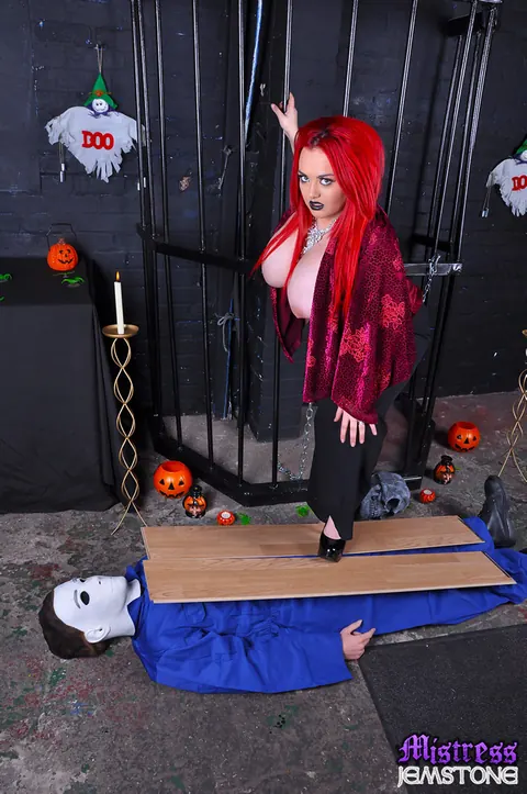 Jem Stone: Busty Redhead BBW Dominates Bound Partner in Halloween Bondage – photo 8 of 13