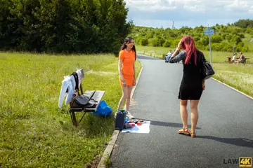 Ashely Ocean – Skinny Brunette in a Skirt Gives a Blowjob and Takes Anal Outdoors