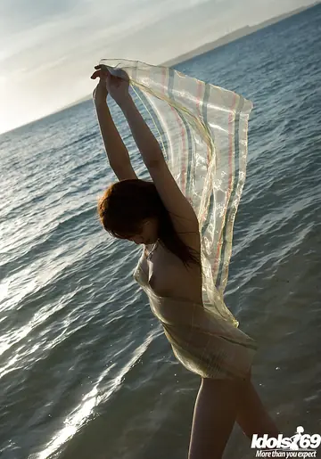 Mari Misaki – Slim Japanese Babe with Big Natural Tits Spreads Her Hairy Pussy on the Beach