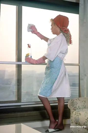 Blonde in Latex and Stockings Gets Gangbanged by the Window