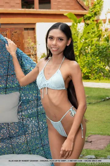 Allie Asia – Slim Asian Brunette Strips Out of Her Bikini in the Backyard
