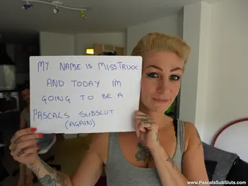 Miss Trixx – Busty Tattooed Blonde Kneels for Sex and Spreads Wide
