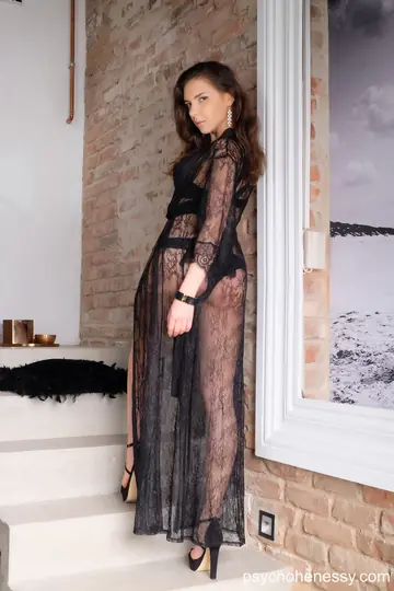 Henessy – Russian Brunette Strips Out of Her Black Lace Lingerie