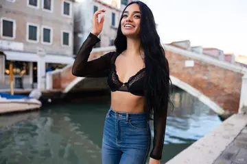 Dulce Rivera – Petite Latina Teases in a Lace Bra and Jeans Outdoors