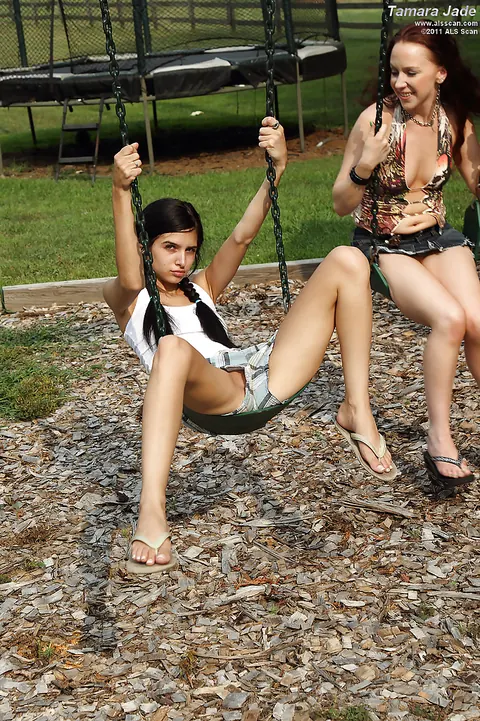 Elle Alexandra: Thick Brunette and Redhead Share Anal Dildo at the Playground – photo 2 of 16