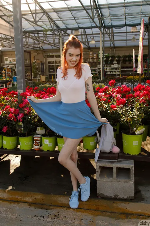Wanda Ablee: Redhead in a Skirt Pulls Panties Aside Outdoors – photo 12 of 12