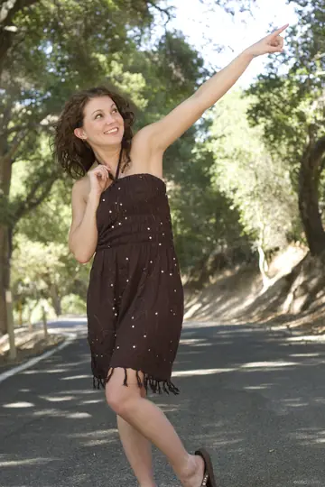 Stephy Parker – Curly Brunette with Big Natural Tits Strips and Spreads Outdoors