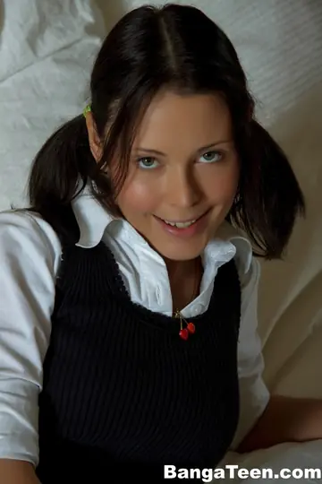 Brunette in Pigtails Sucks Big Cock and Takes Cum in Mouth