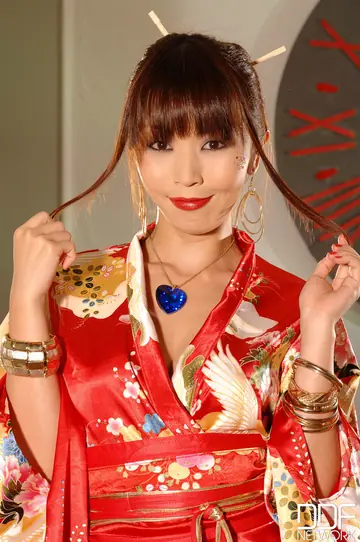 Japanese Brunette with Big Tits Teases in a Kimono and Fingers Her Pussy