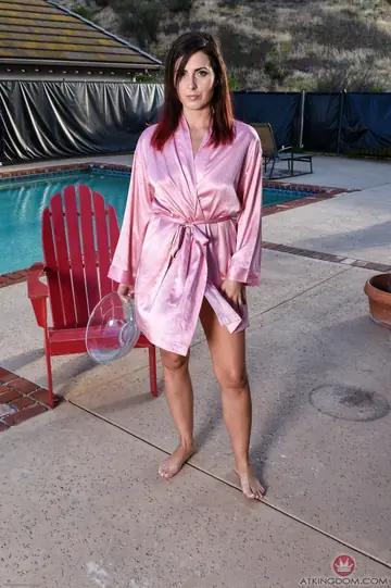 Brunette MILF Spreads Her Hairy Pussy and Teases Her Asshole by the Pool