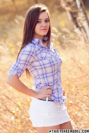 French Brunette Lifts Her Skirt and Flashes Her Tits Outdoors