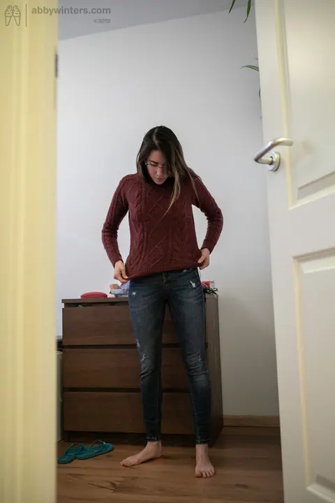 Brunette Undresses and Shows Her Nude Body in Everyday Outfit – photo 20 of 20