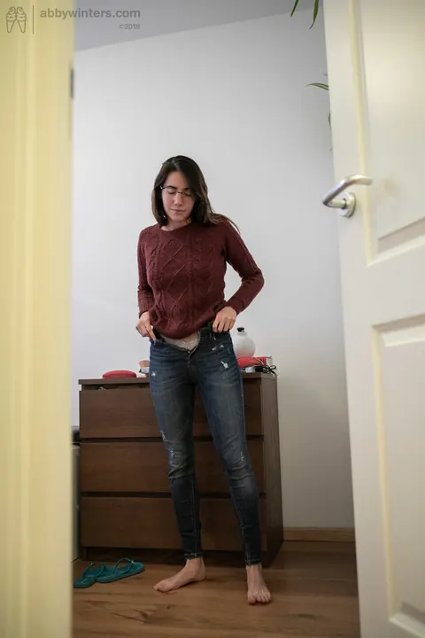 Brunette Undresses and Shows Her Nude Body in Everyday Outfit – photo 18 of 20