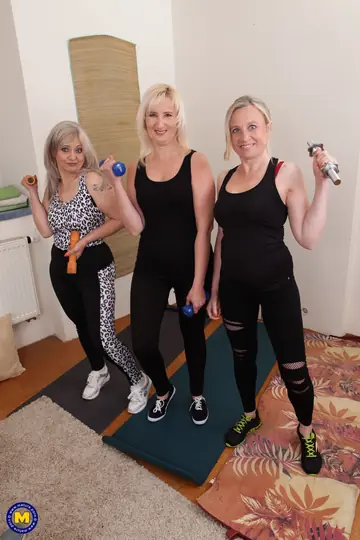 Andrea Ann – Mature Blonde with Big Natural Tits Threesome at the Gym Ends in Facial