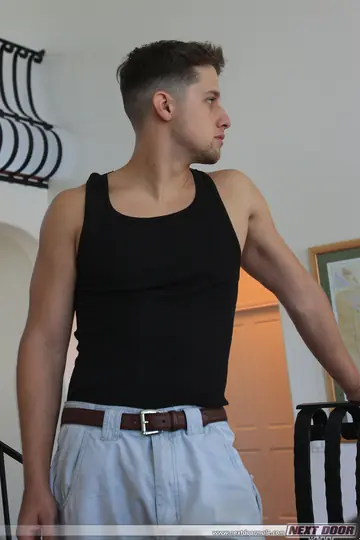 Thick Guy Strips and Checks Mirror Before a Shower Cumshot