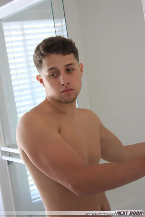 Thick Guy Strips and Checks Mirror Before a Shower Cumshot – photo 7 of 20