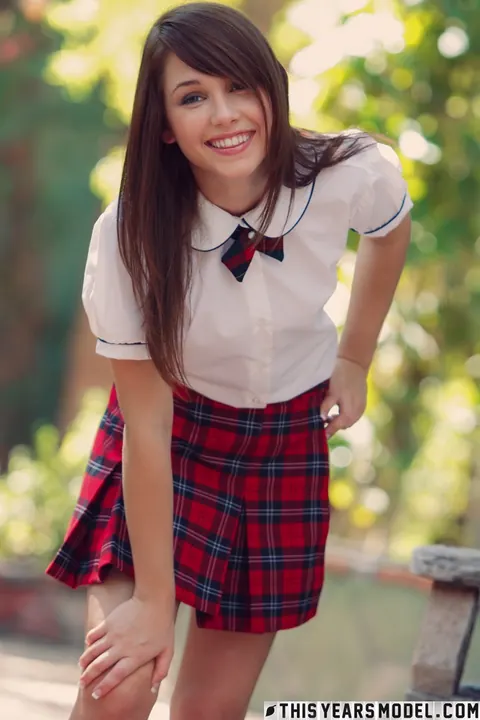 Marissa Mei: Thick Redhead in a Skirt and Uniform Top Poses in the Garden – photo 5 of 15