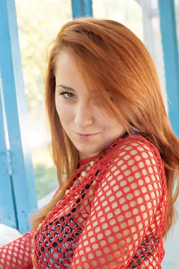 European Redhead with Big Tits Flashes Her Hard Nipples and Spreads