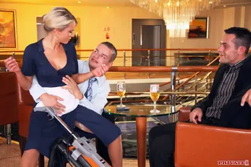 Blonde Czech MILF in Stockings and Uniform Enjoys Anal Threesome