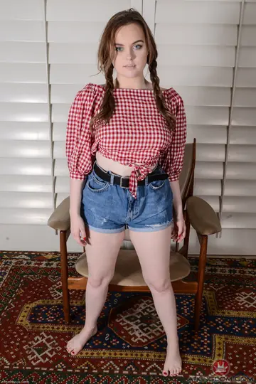 River Fox – Petite Redhead in Pigtails Shows Her Big Tits and Spreads