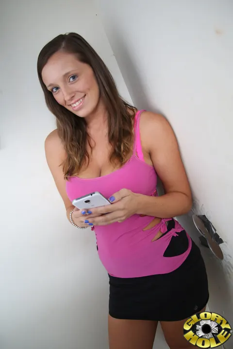Jamie Jackson: Brunette with Big Natural Tits Strokes BBC at Gloryhole – photo 2 of 21