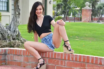 Brunette Flashes Outdoors Then Dildos Herself Indoors in Heels