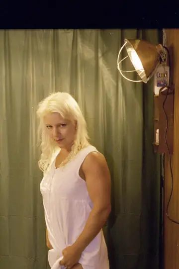 Blonde in Stockings Spreads Her Hairy Pussy on the Toilet