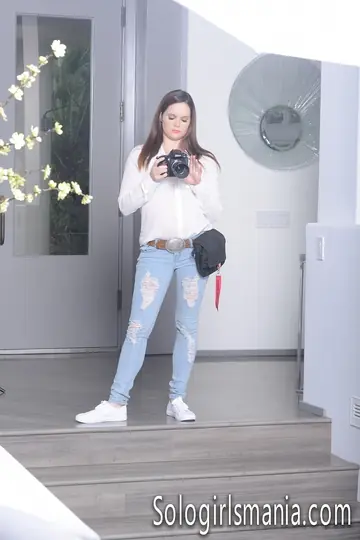 Jenna J Ross – Skinny Brunette Masturbates with a Dildo on the Stairs
