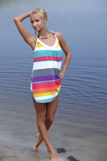 Skinny Woman Spreads Her Legs on the Beach