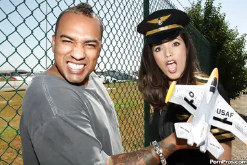 Aries Knightly – Busty Brunette in Uniform Sucks and Fucks a Black Man Outdoors
